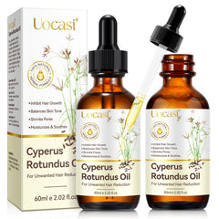 Huile Uocasi Cyperus Rotundus dans sa bouteille, soin hydratant léger pour la peau.