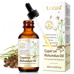 Uocasi huile Cyperus Rotundus bouteille: soin naturel pour peau douce et prête pour l'épilation.
