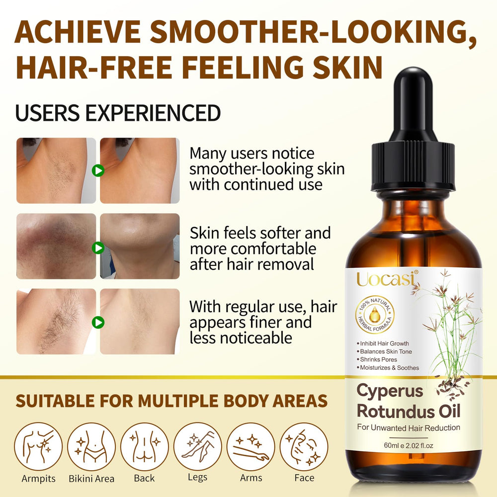 Peau plus lisse après utilisation de l'huile Uocasi Cyperus Rotundus.