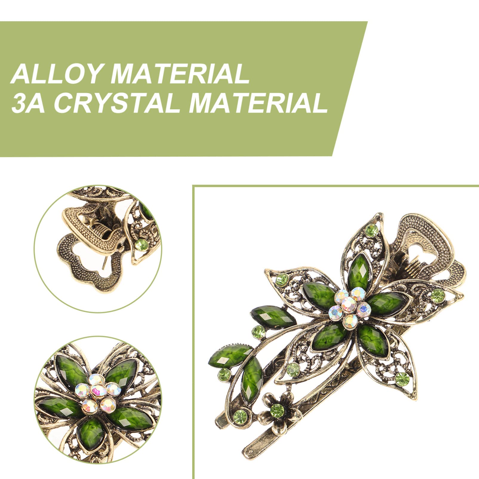 Broche cheveux alliage cristal vert 3A, tenue fiable et glamour.