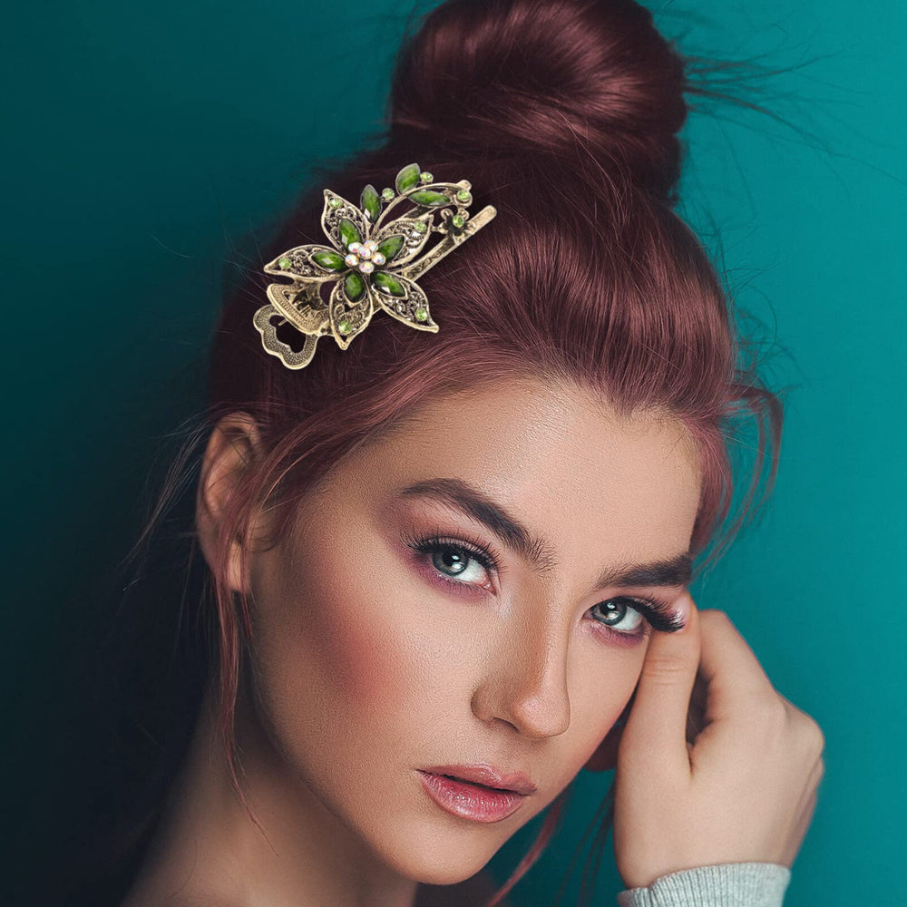Broche cheveux fleur verte lumineuse pour sublimer votre coiffure.