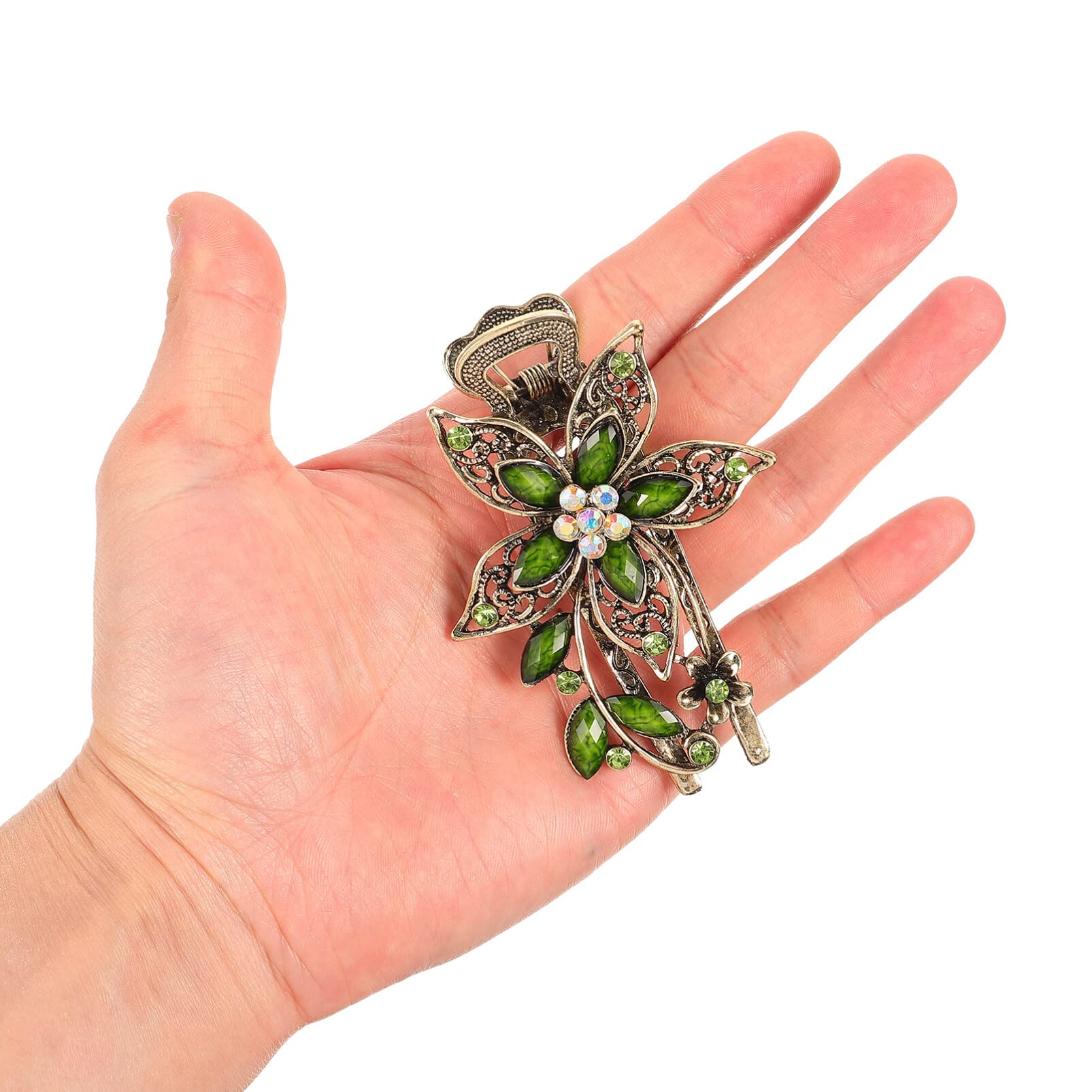 Broche cheveux fleur verte éclatante, effet scintillant assuré.