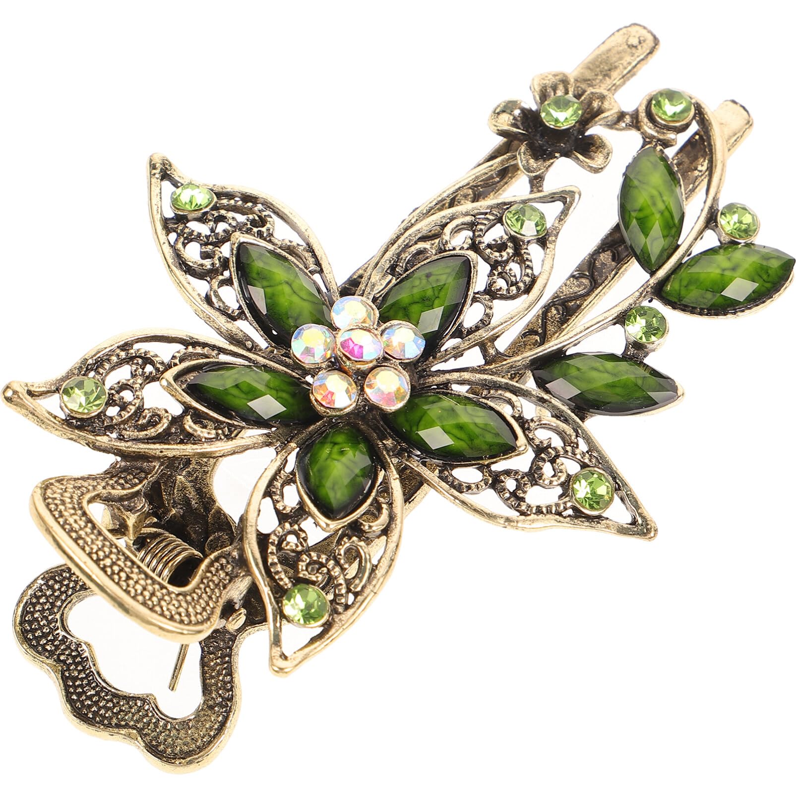Broche Uonlytech fleur verte pailleté, parfaite pour une soirée élégante.