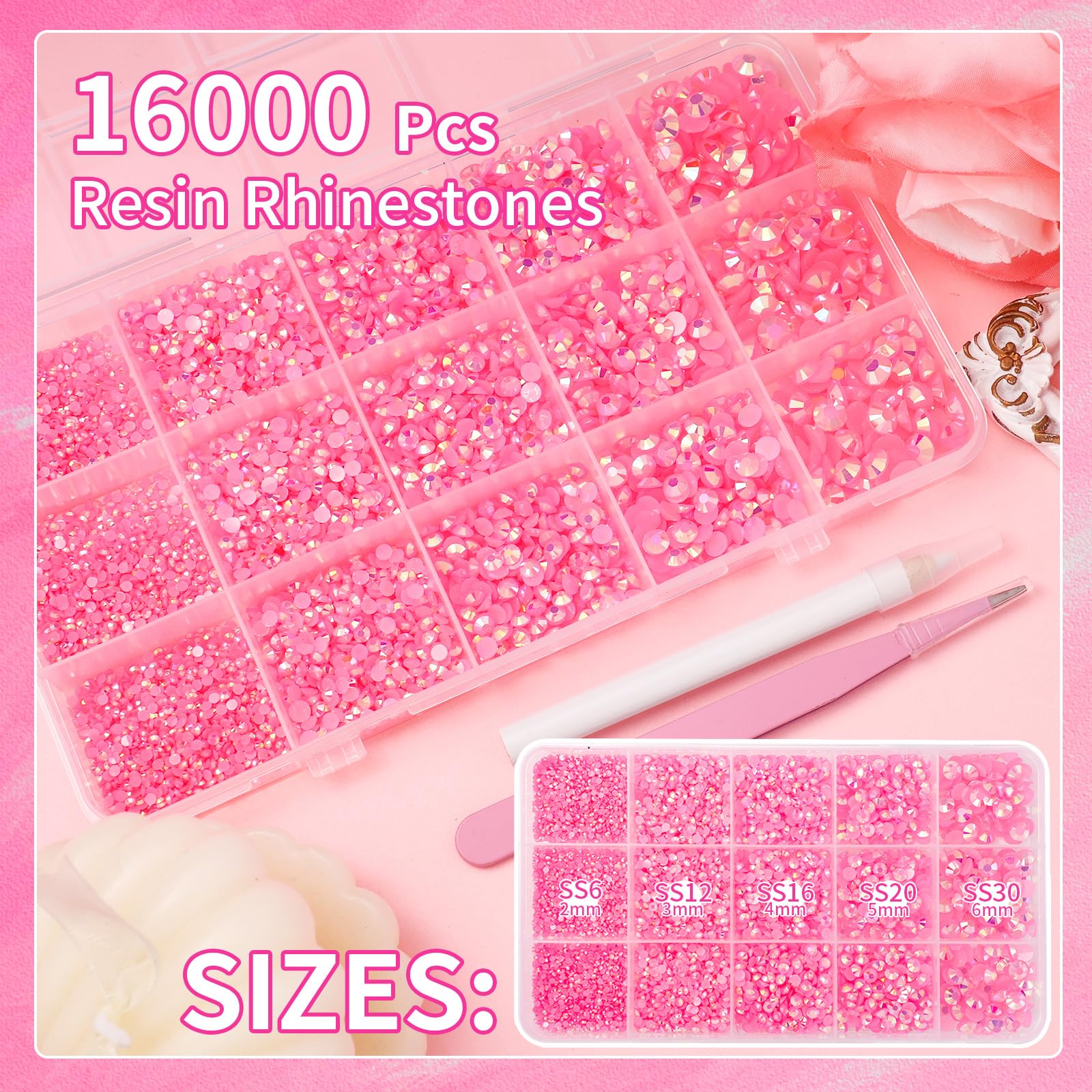 Pince et pointe Uotey facilitant la pose précise des strass rose