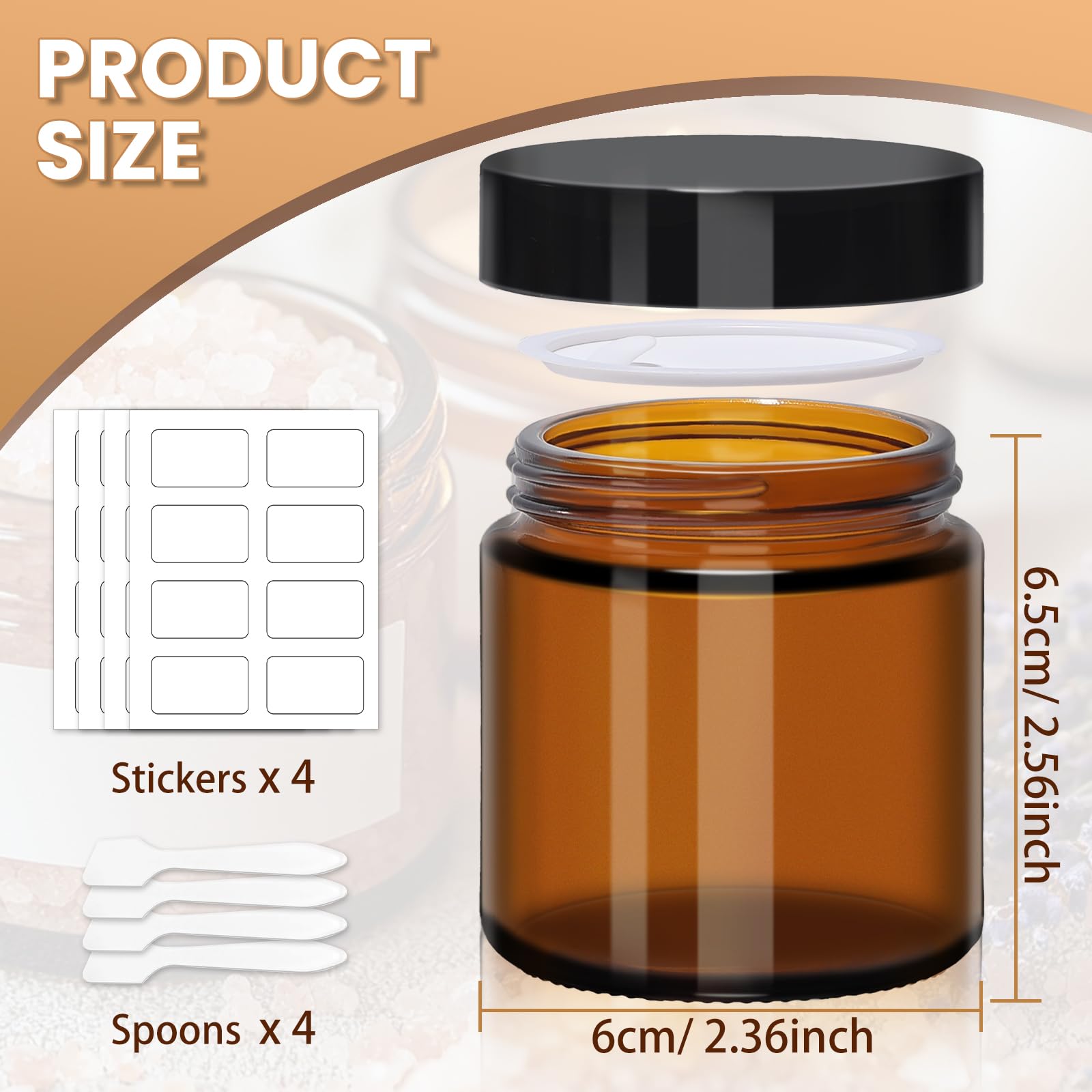 UPBUD ensemble de 32 bocaux ambrés 4 oz pour cosmétiques.