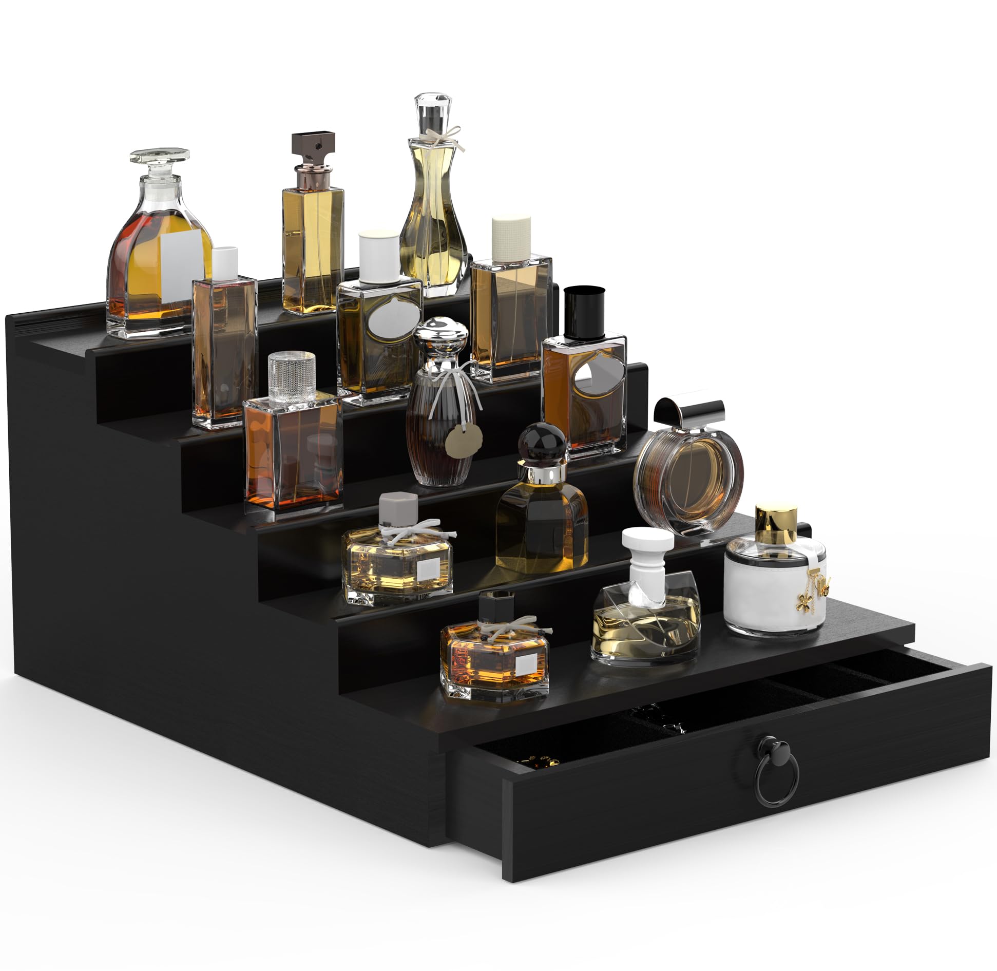 Upcessory organisateur de parfums noir sur 5 niveaux pour un affichage élégant.