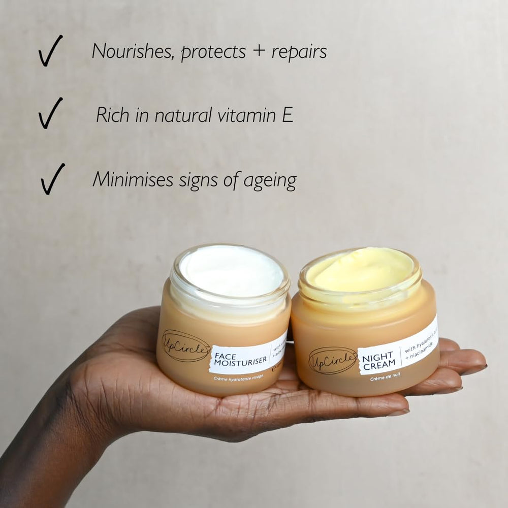 UPCIRCLE Crème Nuit – ingrédients : niacinamide et hyaluronique pour hydratation et uniformisation légère.