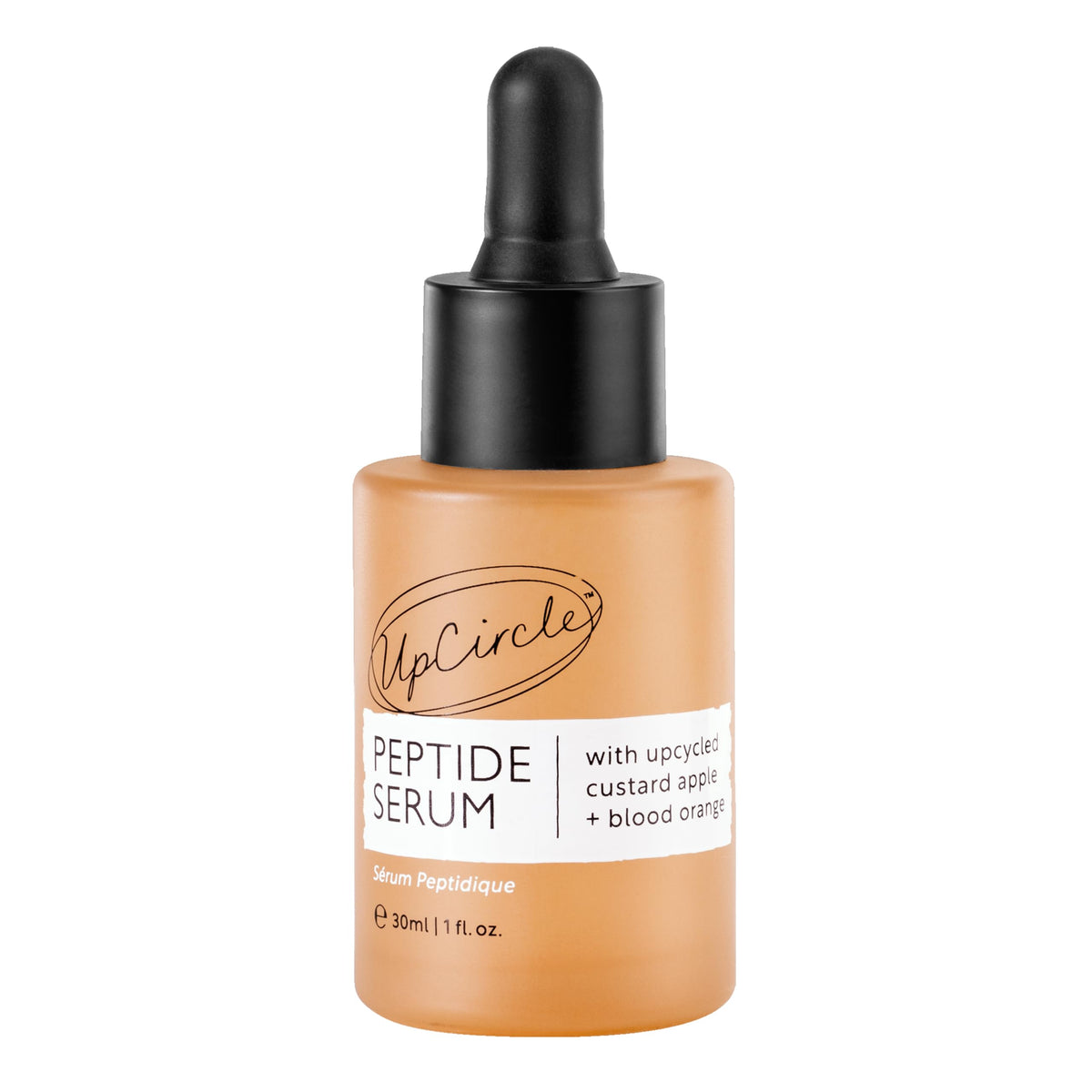 UpCircle sérum peptide, bouteille custard-apple, potentiel raffermissant et hydratant.