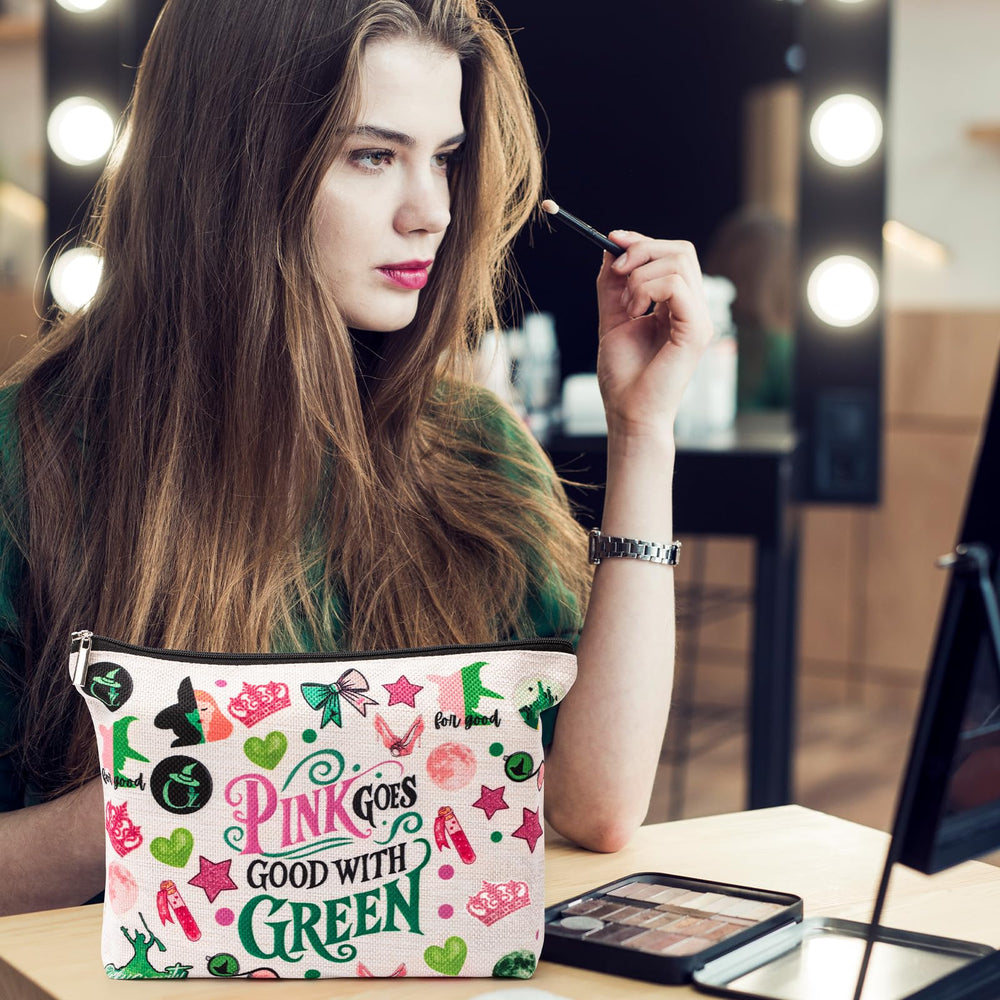 UpfurMach sac maquillage musical slogan rose vert, design accrocheur qui complète vos tenues.