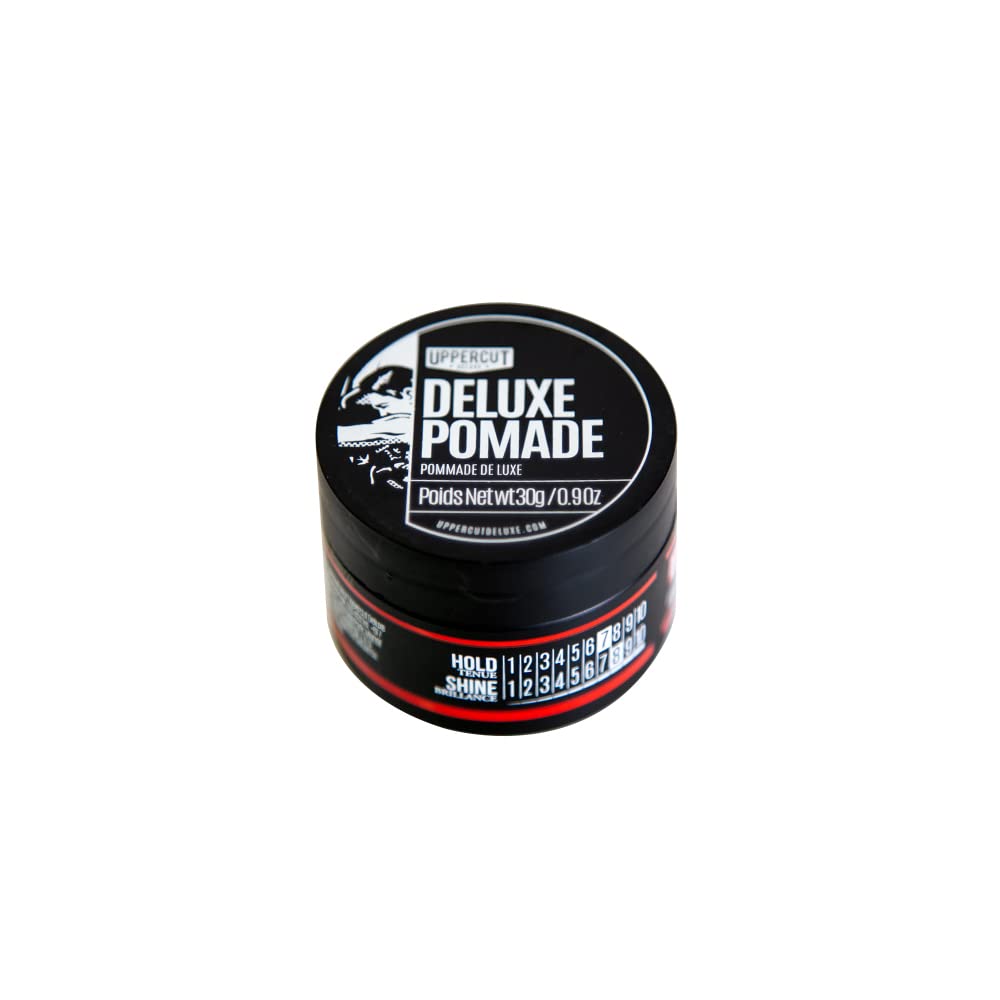 Emballage élégant d'Uppercut Deluxe Deluxe Pomade prêt à l’emploi.