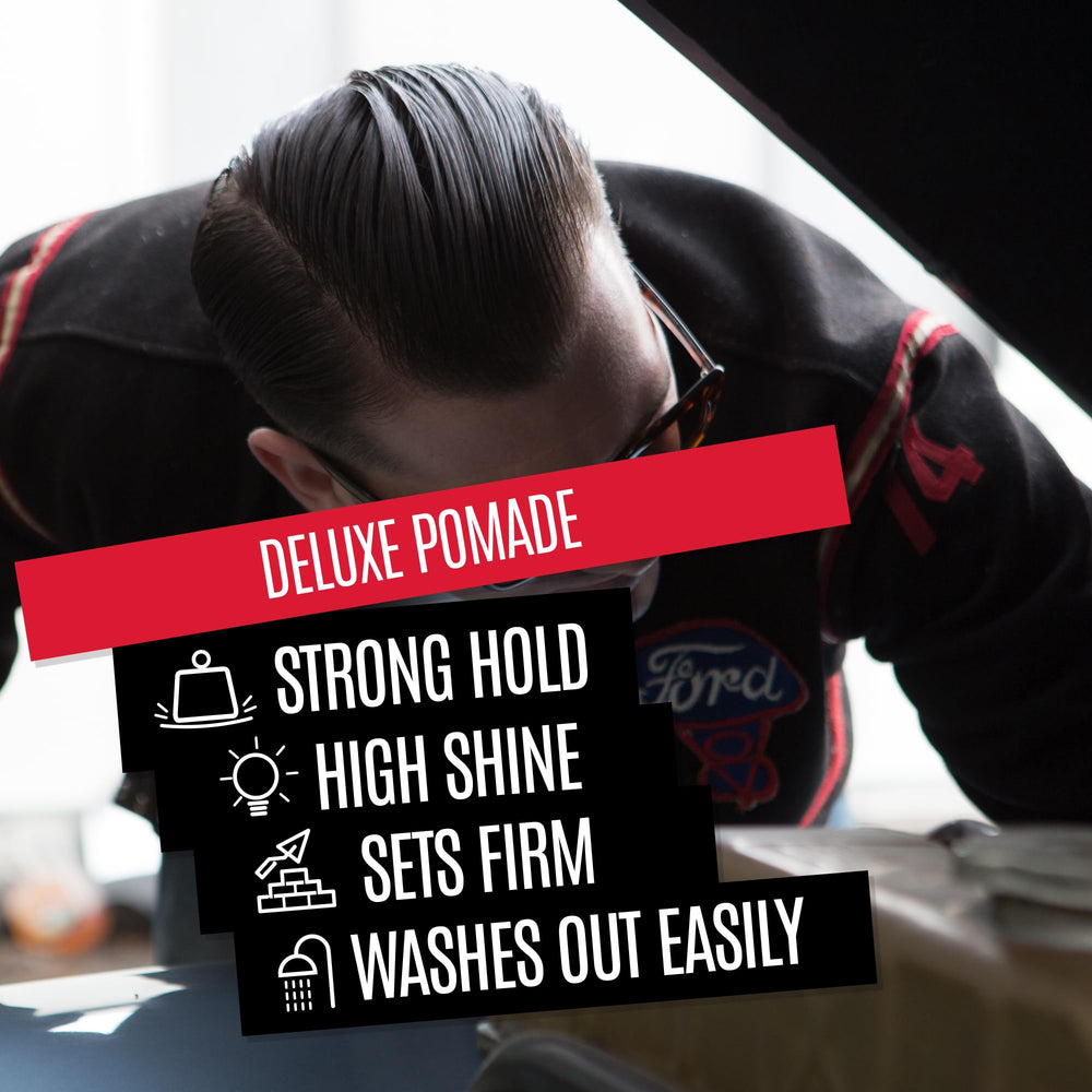 Finition haute brillance avec Uppercut Deluxe pour un style barber classique.