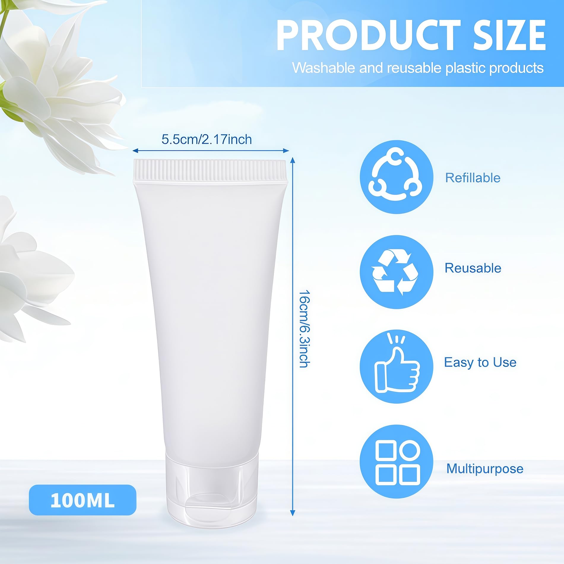 Flacon vide UPSTORE 100 ml en plastique transparent pour cosmétiques faits maison.