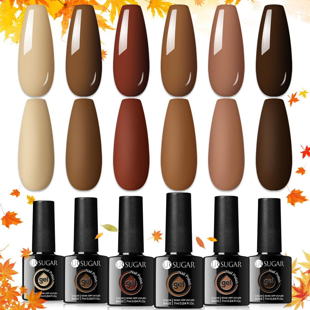 UR SUGAR ensemble vernis gel brun, six couleurs polyvalentes pour automne et hiver.