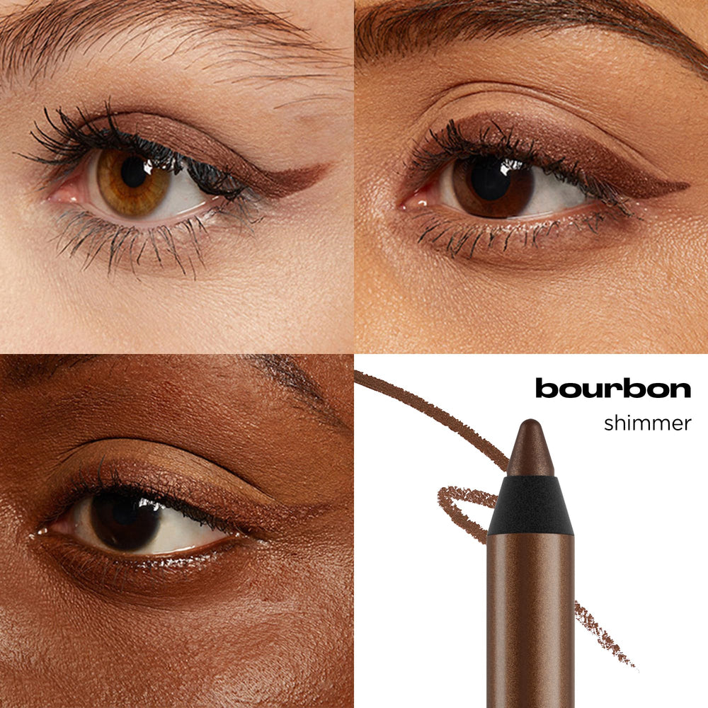Bourbon avec micro-paillettes dorées, regard lumineux et discret.