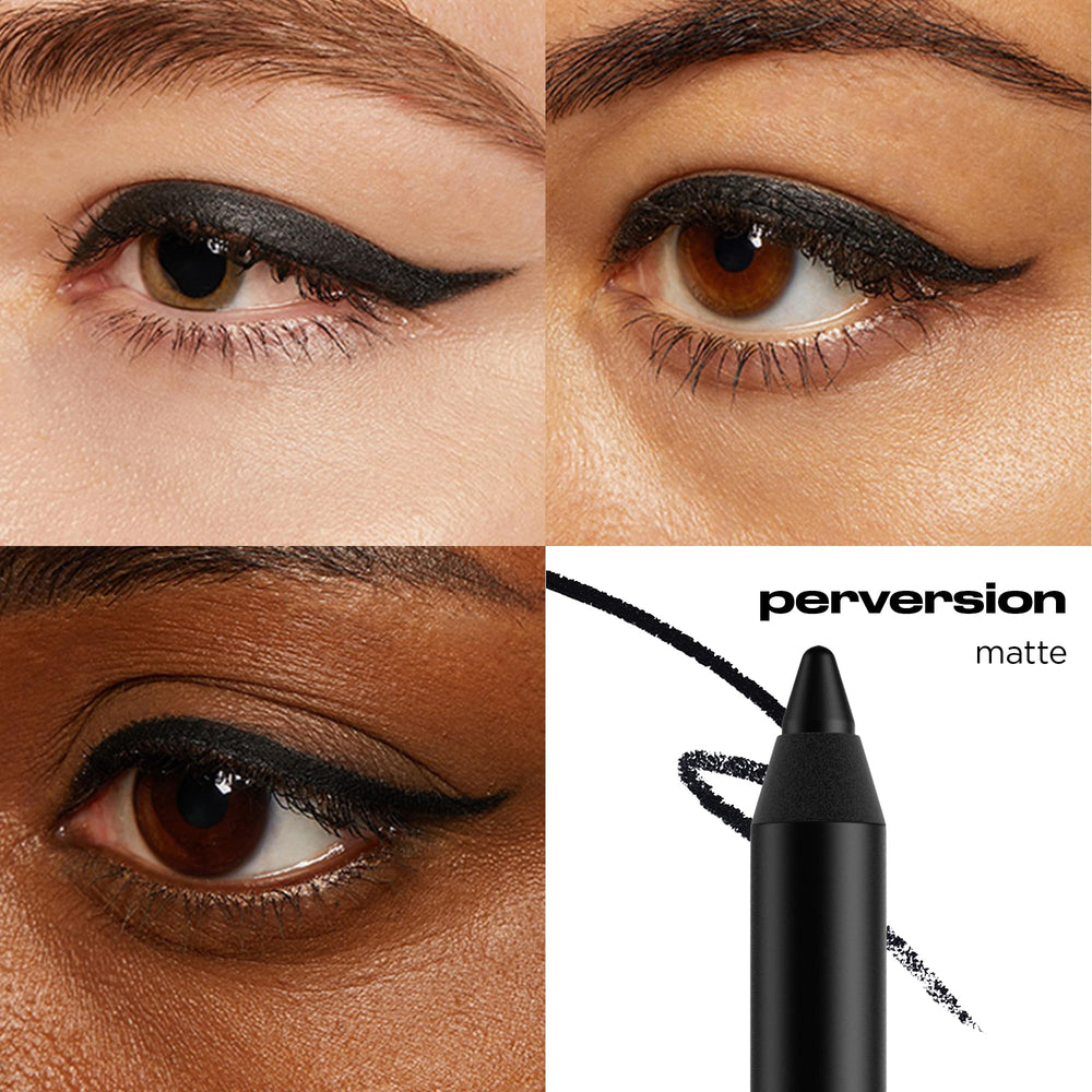 Échantillon de swatches URBAN DECAY 24/7 sur peau en noir.