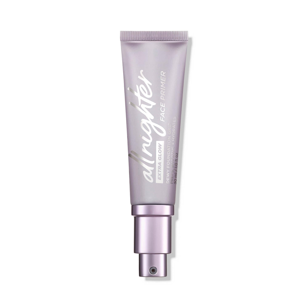 Urban Decay All Nighter Extra Glow Primer dans son flacon, fini lumineux et hydratant.