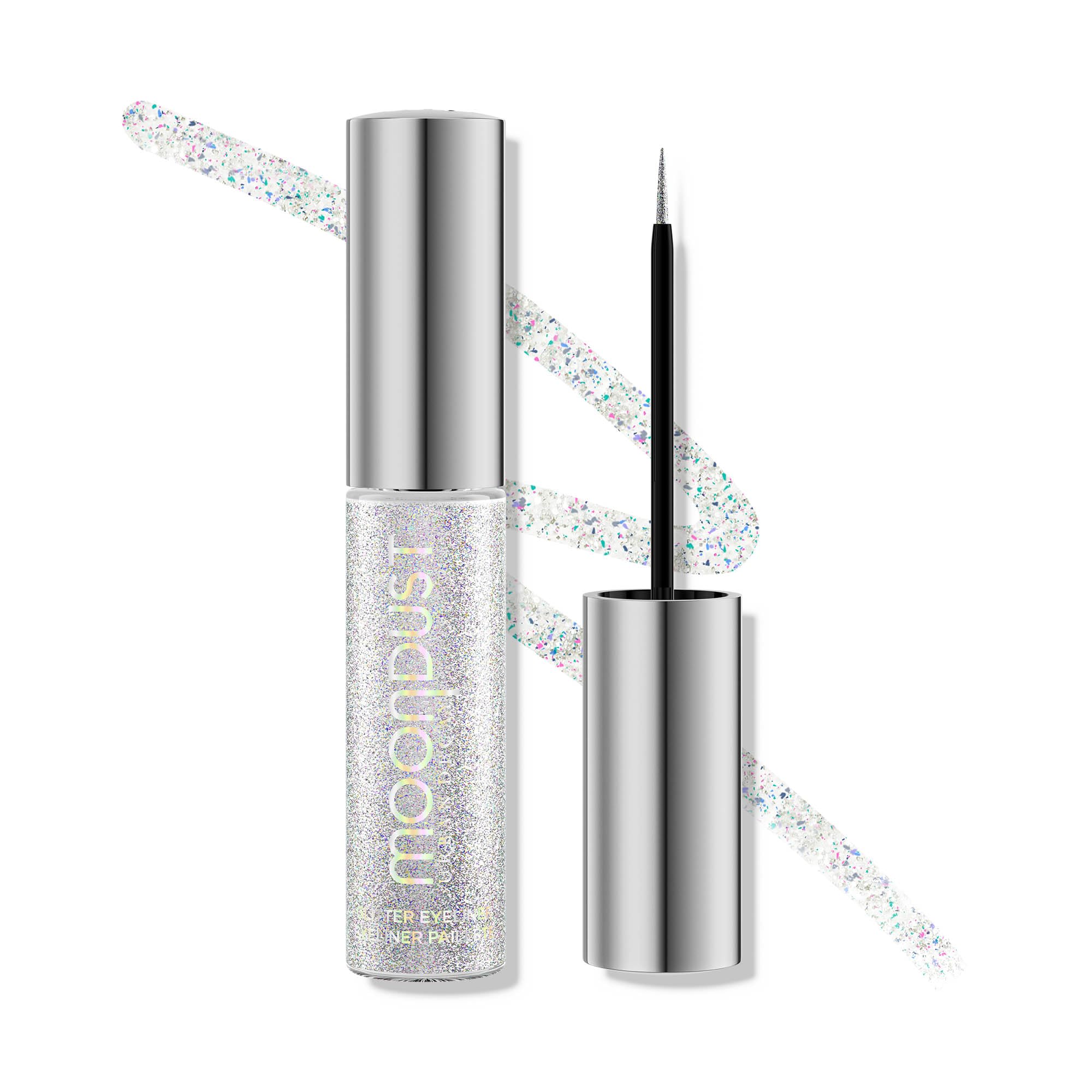URBAN DECAY Moondust Eyeliner liquide Pyro, paillettes argent iridescentes; éclat durable.
