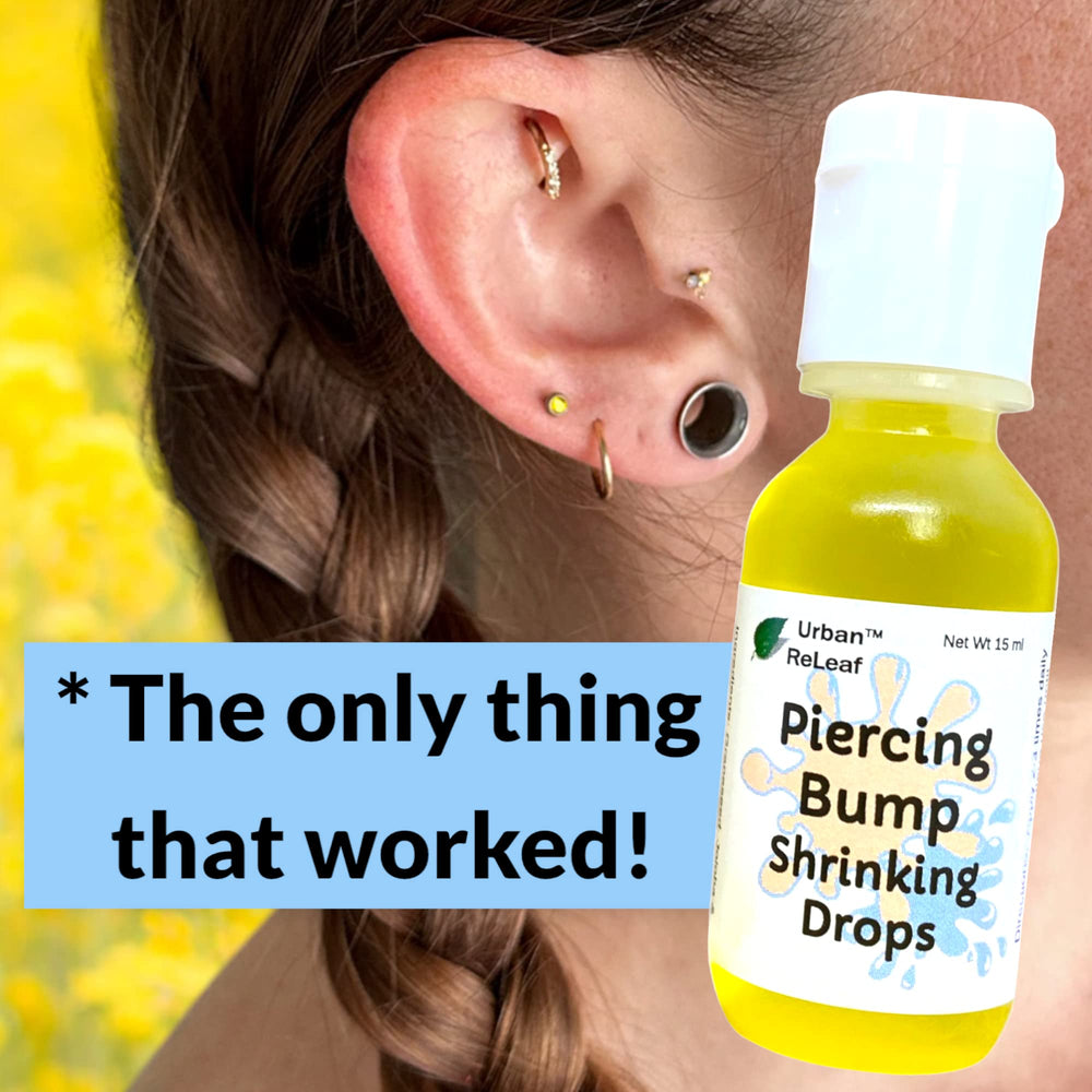 Urban ReLeaf huile rosehip nourrit la zone irritée autour du piercing.