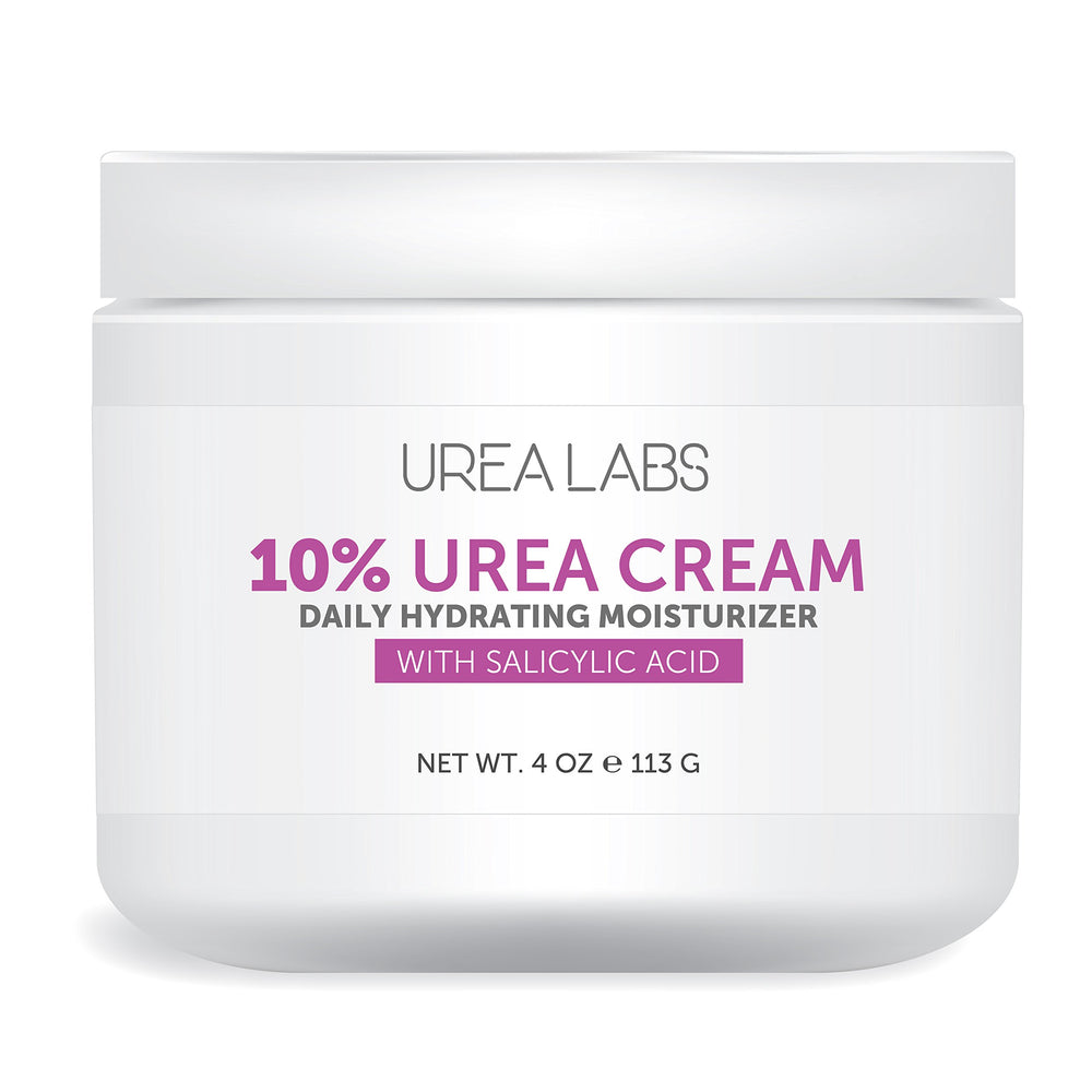 Crème Urea Labs 10% dans sa bouteille, hydratation pratique pour la routine quotidienne.