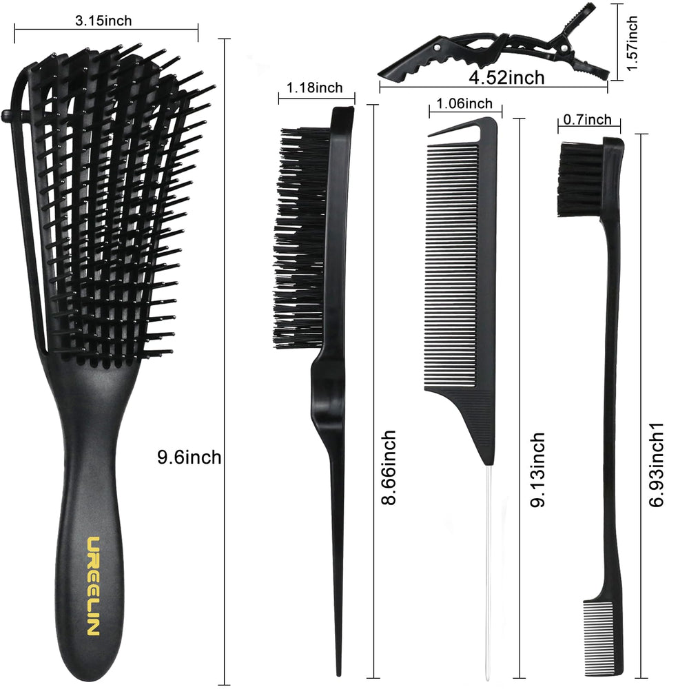 Brosse coiffage à 8 rangs UREELIN adaptée aux cheveux bouclés.