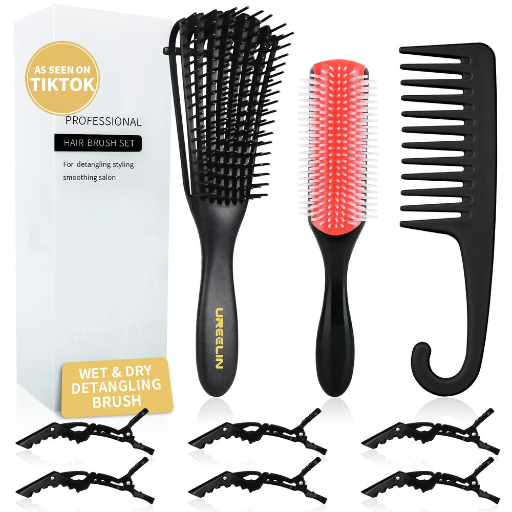 UREELIN brosse démêlante pour cheveux bouclés avec 9 rangées, démêlage en douceur.