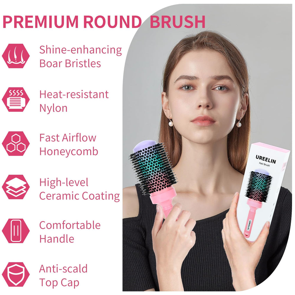 Brosse ronde UREELIN, poils sanglier et nylon, démêlage doux et efficace.