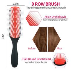 Gros plan sur les dents et l’ergonomie de la brosse à 9 rangs UREELIN.