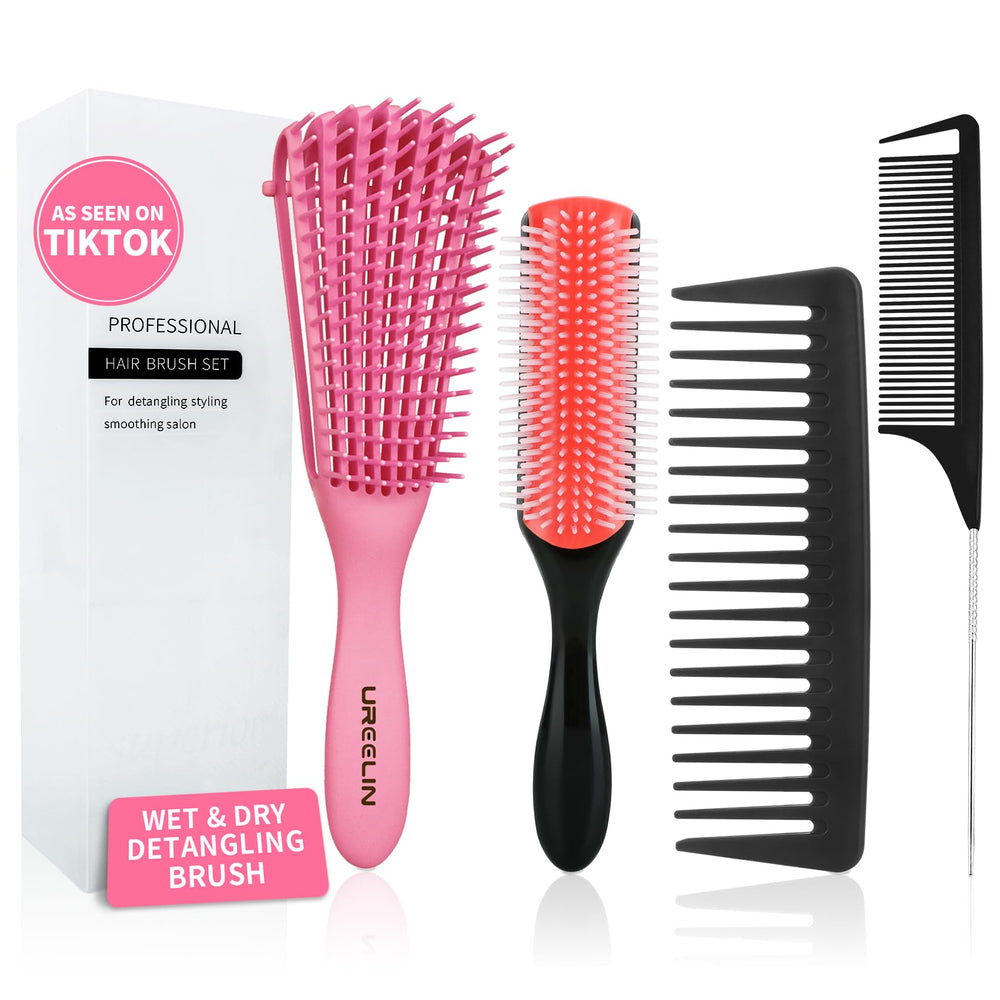 UREELIN brosse démêlante à 8 rangs démêlant en douceur sur cheveux afro-texturés.