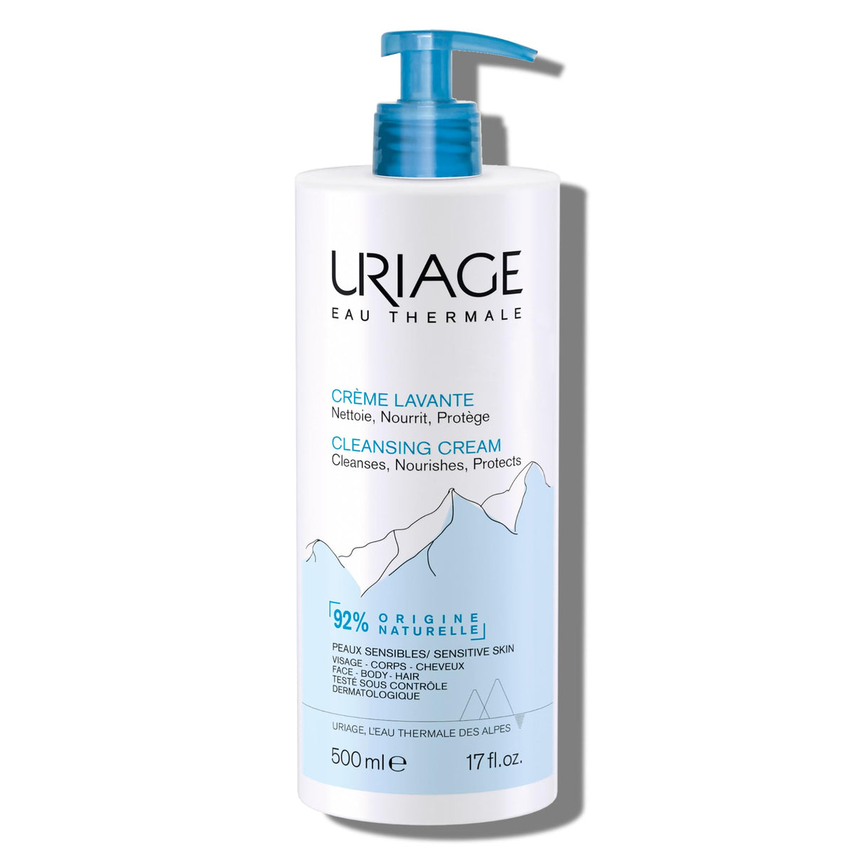 Uriage crème nettoyante hydratante en pompe, nettoyage doux pour tout le corps et le visage