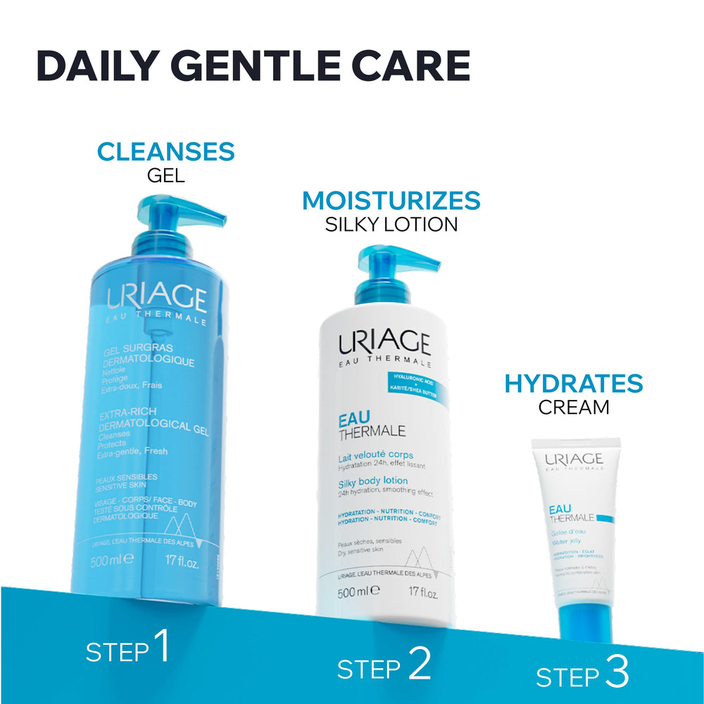 Flacon Uriage et fragrance fraîche, expérience sensorielle agréable.