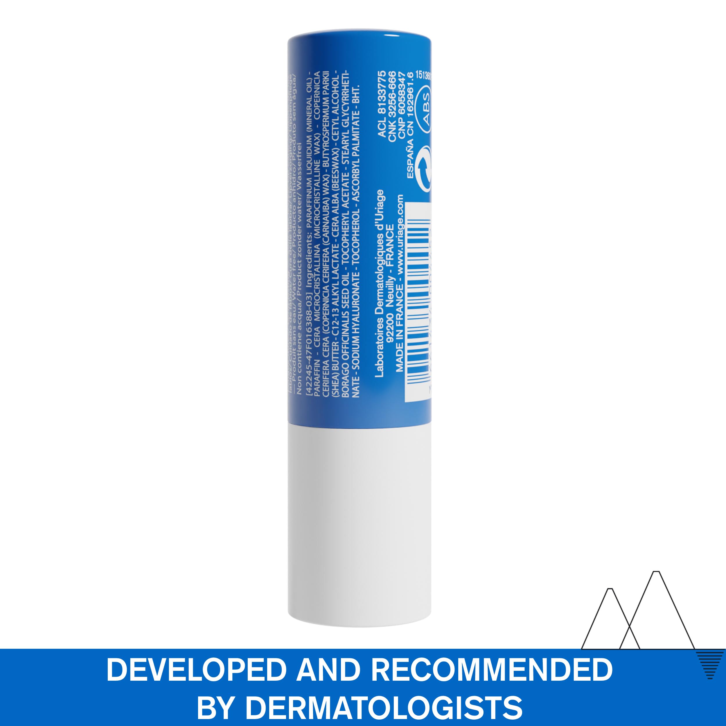 Baume lèvres Xémose d'Uriage ; formulation sans eau pour haute tolérance.