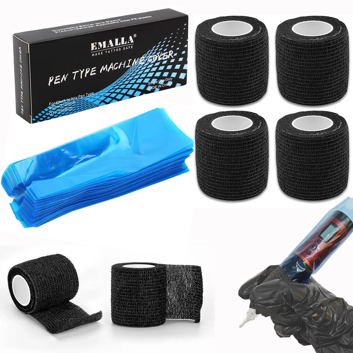 Urknall capuchons tatouage bleus, hygiène assurée et utilisation professionnelle.