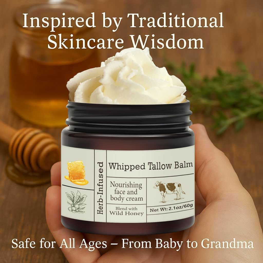 URQT Crème tallow miel visage : texture fouettée qui pénètre facilement.
