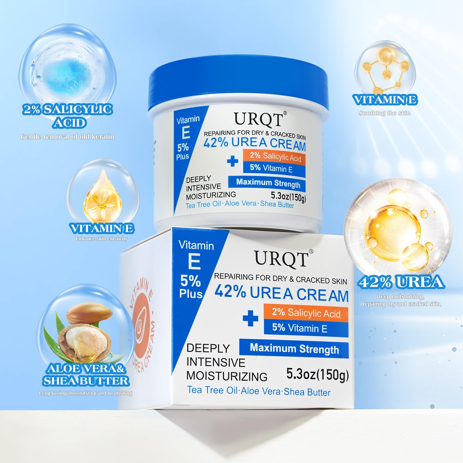 URQT Crème Urea 42% pour les genoux, peau plus lisse et protégée.