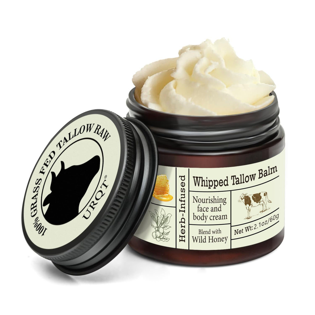 URQT Tallow bœuf bio visage : hydratation profonde sans fini gras.