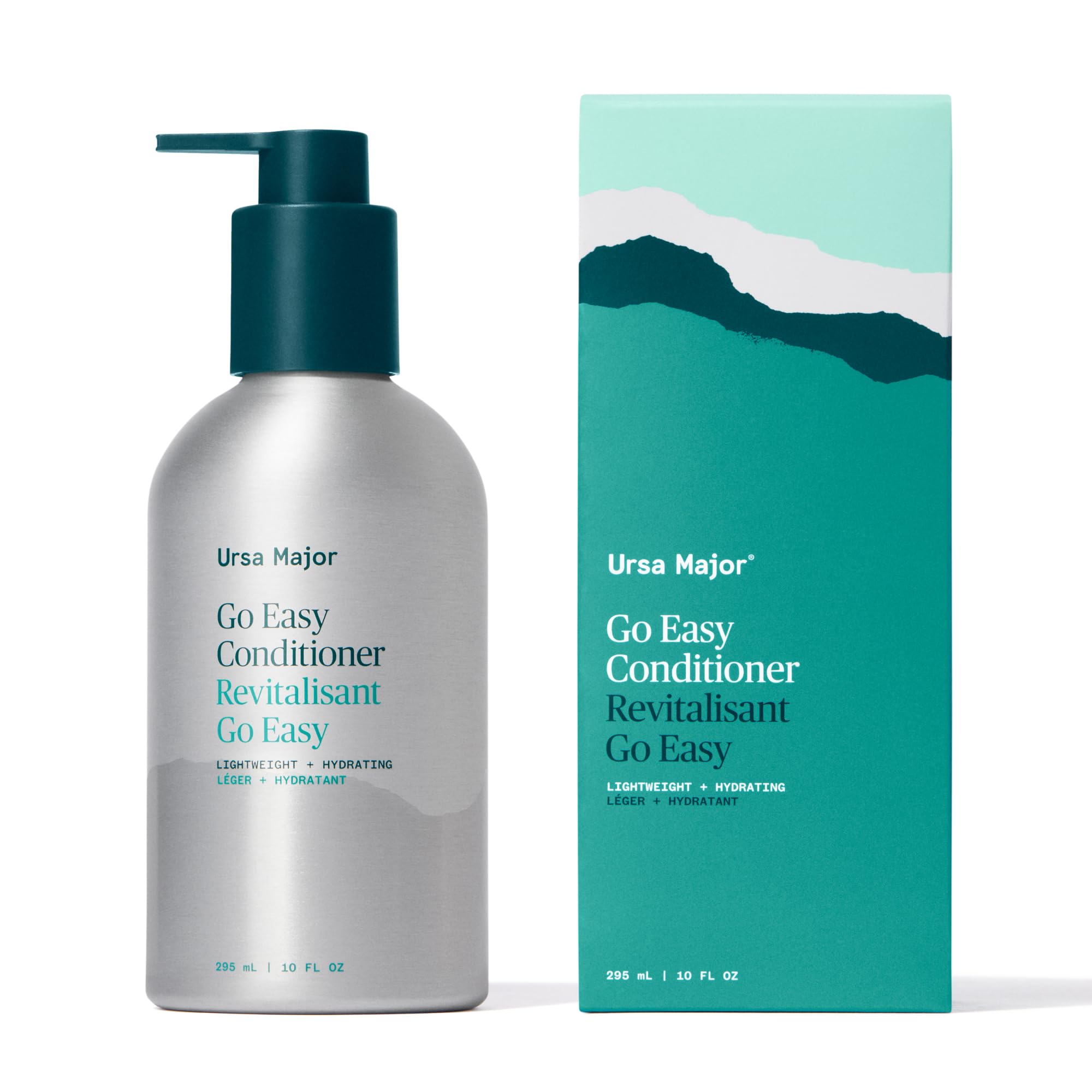 Ursa Major Go Easy, bouteille en aluminium, hydratation légère et brillance naturelle.