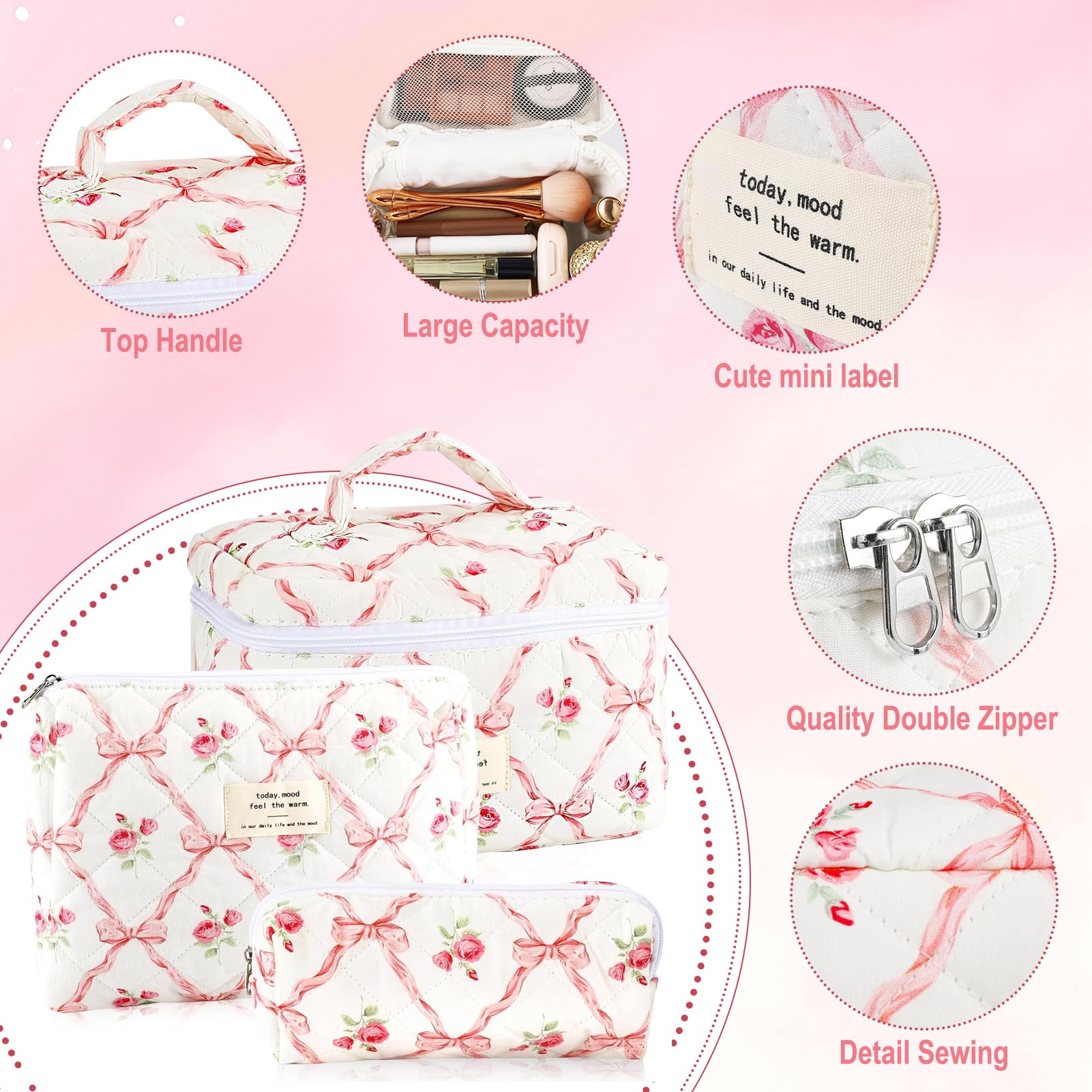 URSKYTOUS petite pochette beauté matelassée, parfait pour pinceaux et petits outils
