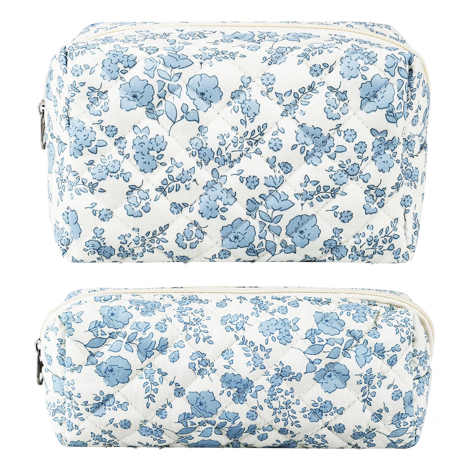 URSKYTOUS pochette maquillage florale bleue, parfaite pour organiser vos cosmétiques en voyage.