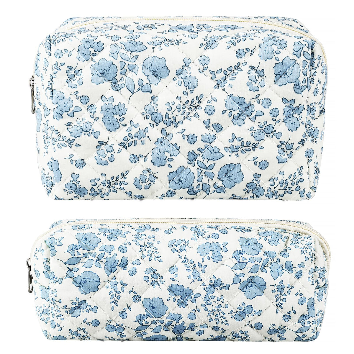 URSKYTOUS pochette maquillage florale bleue, parfaite pour organiser vos cosmétiques en voyage.