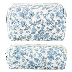 URSKYTOUS pochette maquillage florale bleue, parfaite pour organiser vos cosmétiques en voyage.