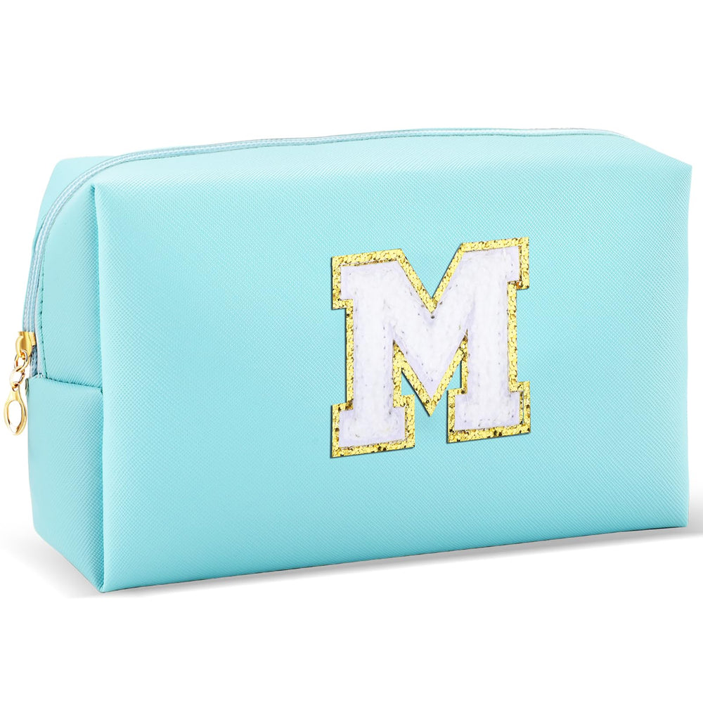 URSKYTOUS sac à maquillage initial bleu M ouvert, prêt à organiser vos produits de beauté.