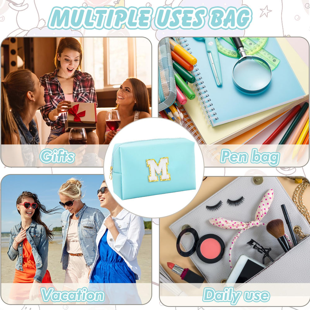URSKYTOUS sac à maquillage initial bleu M en PU doux, facile à nettoyer.