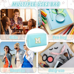 URSKYTOUS sac à maquillage initial bleu M en PU doux, facile à nettoyer.