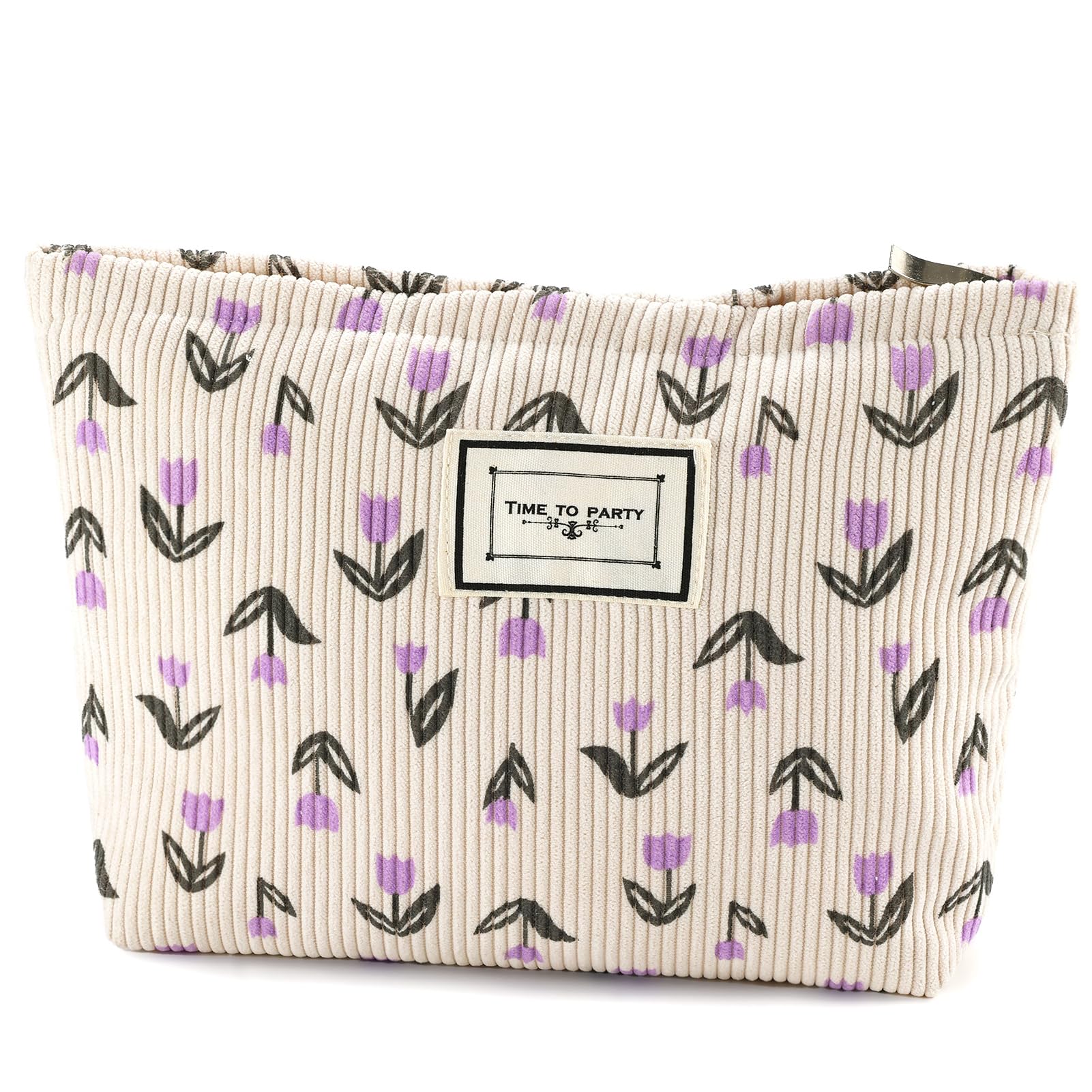 Sac URSKYTOUS avec motif florale corduroy violet, idéal pour ranger maquillage en voyage