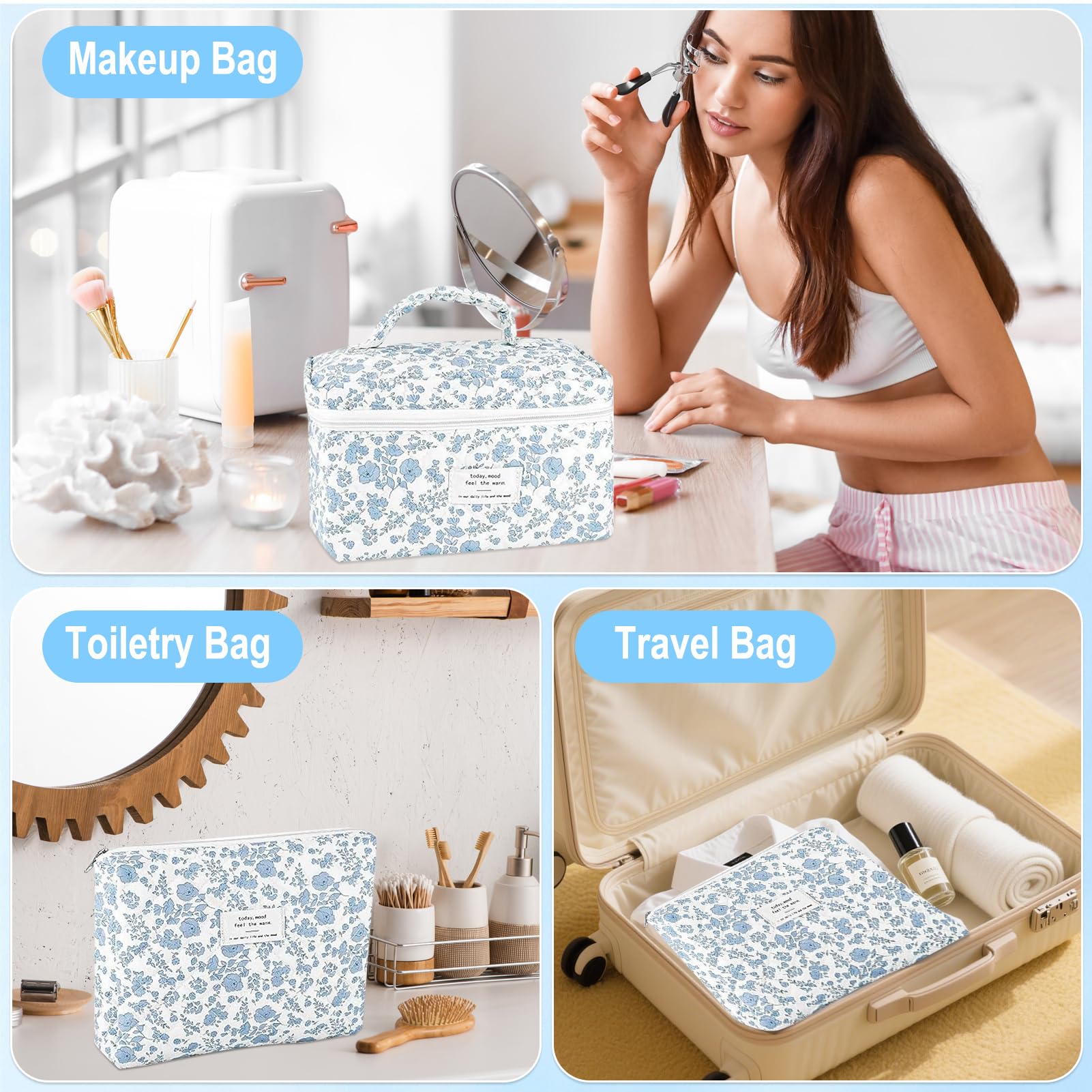 URSKYTOUS trousse grande matelassee, rangement soigné pour soins et maquillage