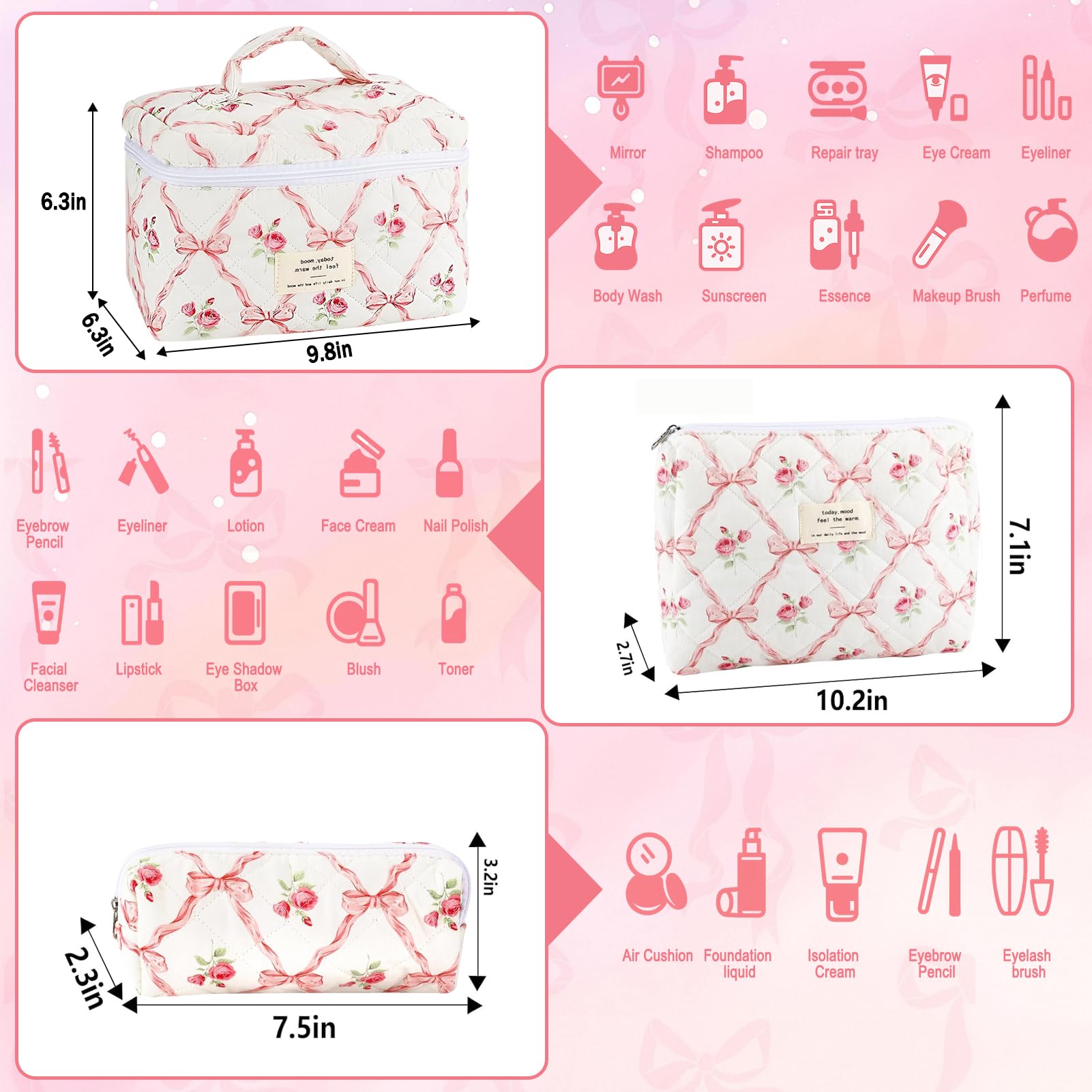 URSKYTOUS grande trousse beauté matelassée, rangement quotidien pour maquillage et soins
