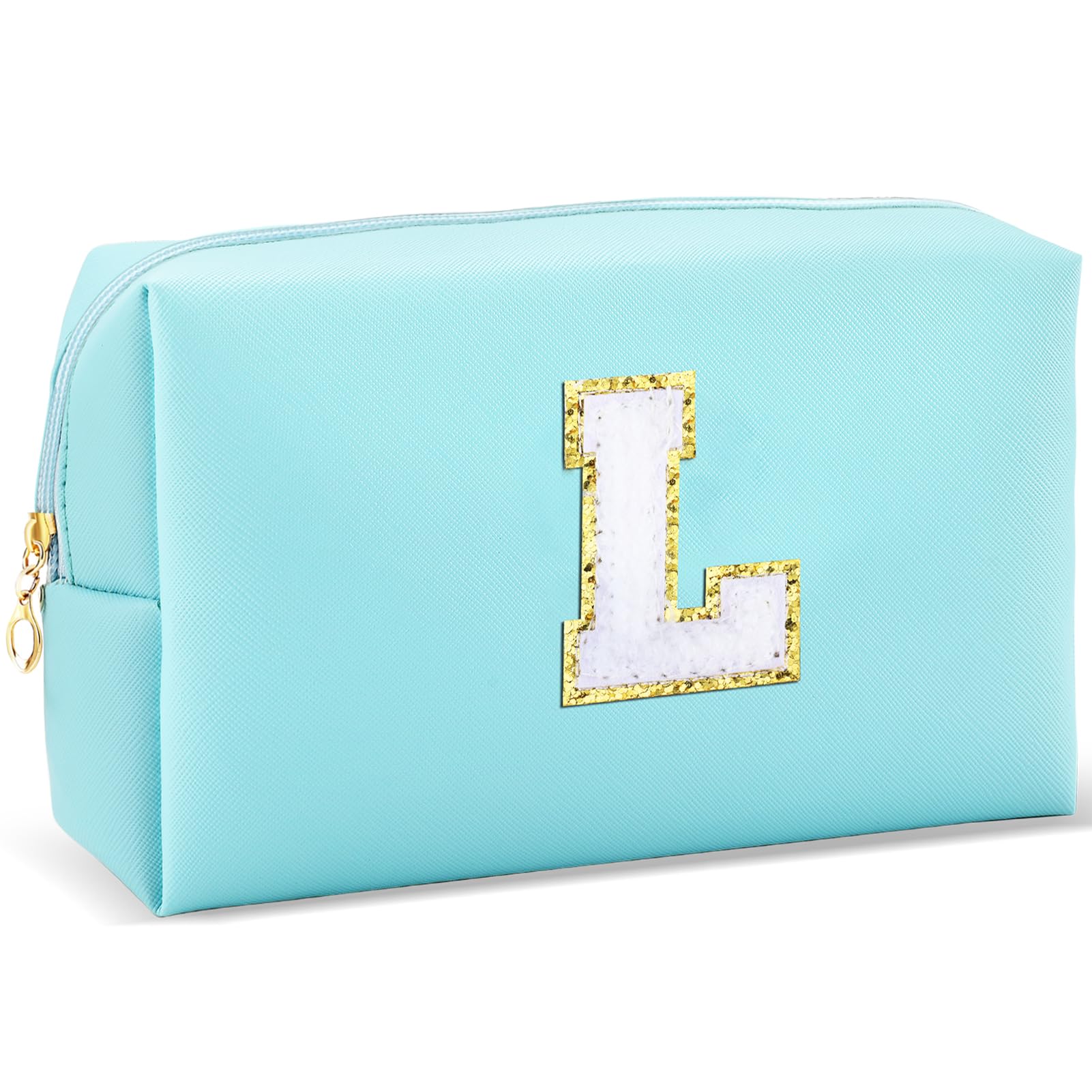 Trousse maquillage initiale URSKYTOUS bleue, idéale pour démarrer votre routine beauté en voyage.