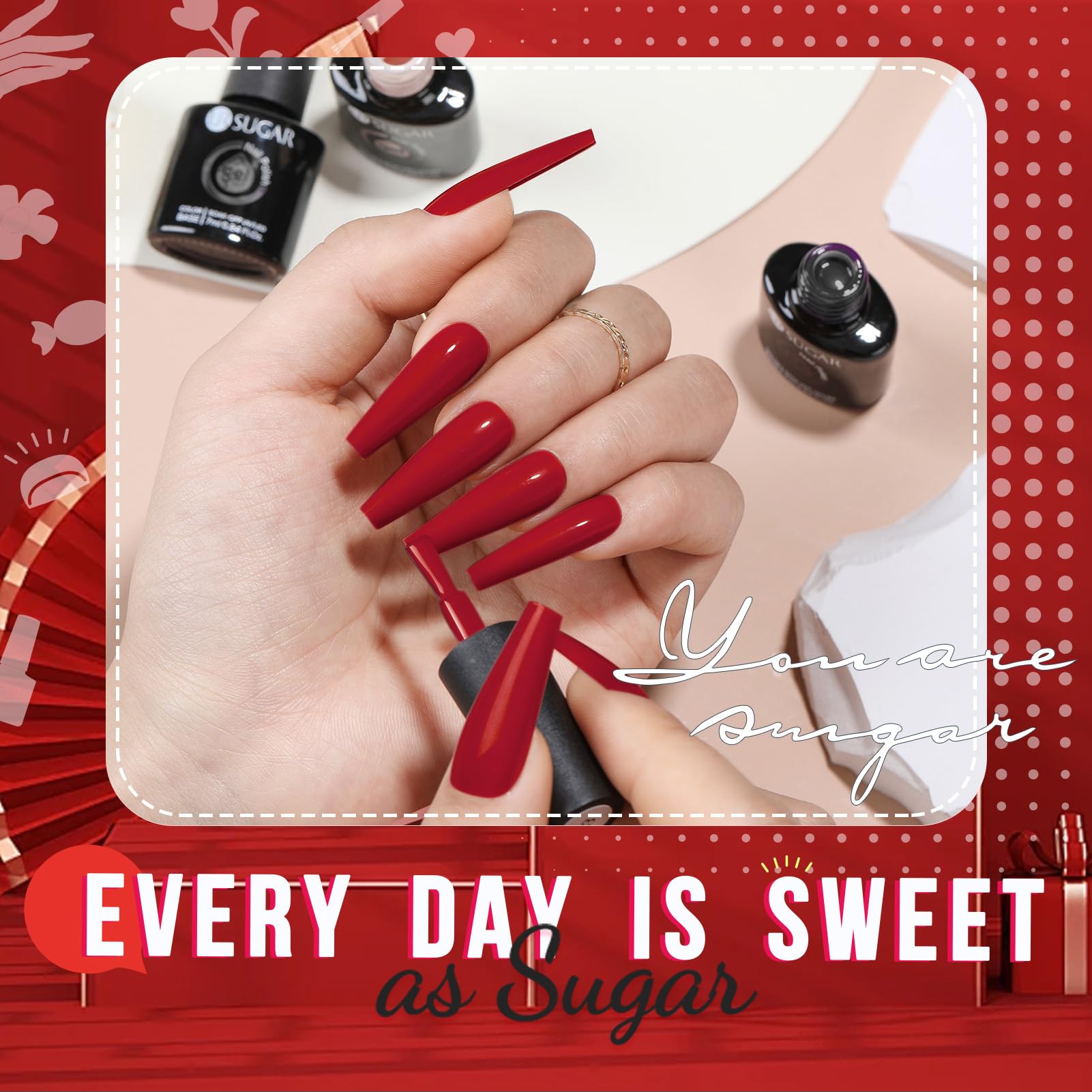 UR SUGAR Coffret cadeau vernis gel rouge : idée cadeau idéale pour des soins à domicile.