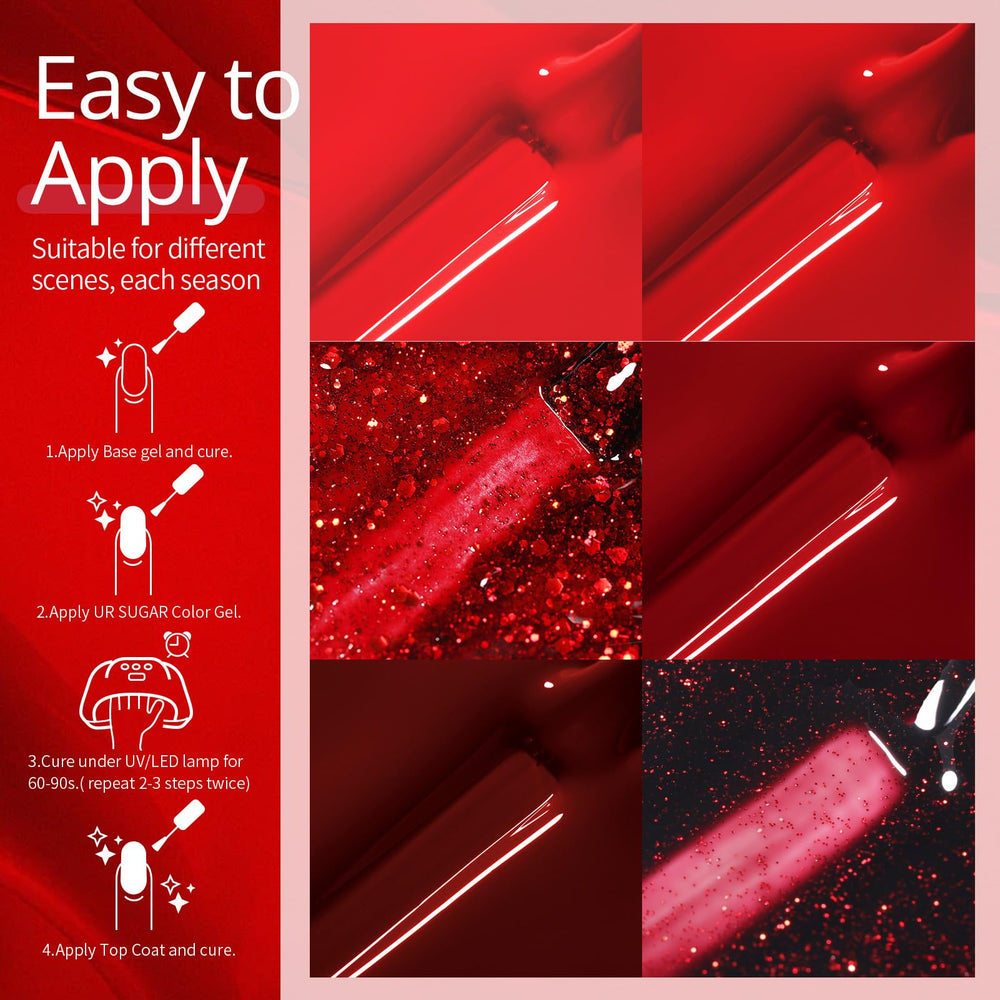 UR SUGAR Vernis gel rouge paillettes : effet scintillant et glamour.
