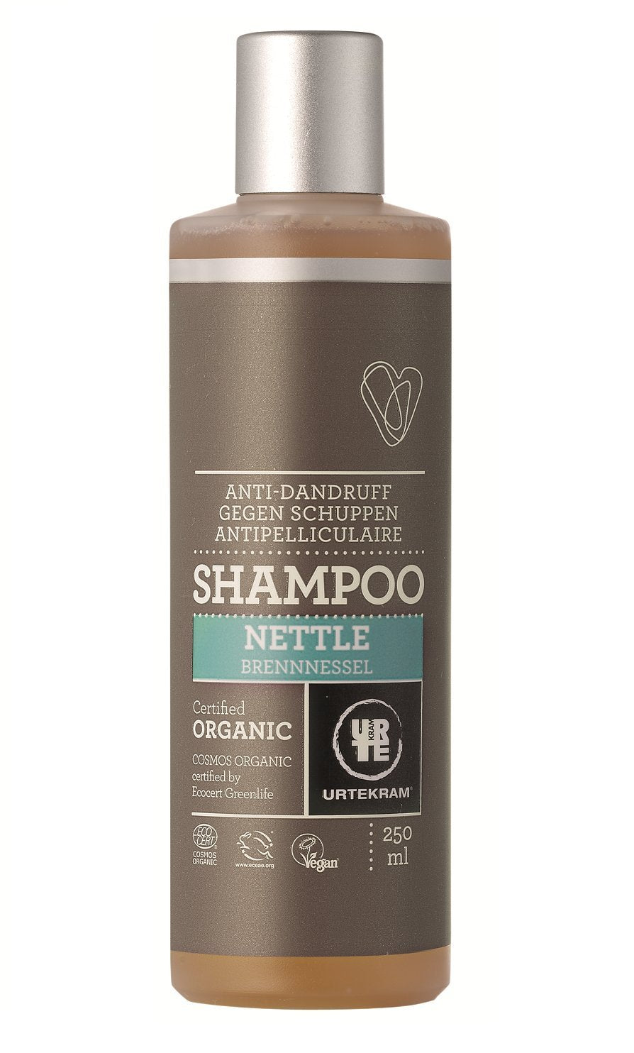 Shampoing Urtekram à l’ortie pour cheveux sains et brillants.